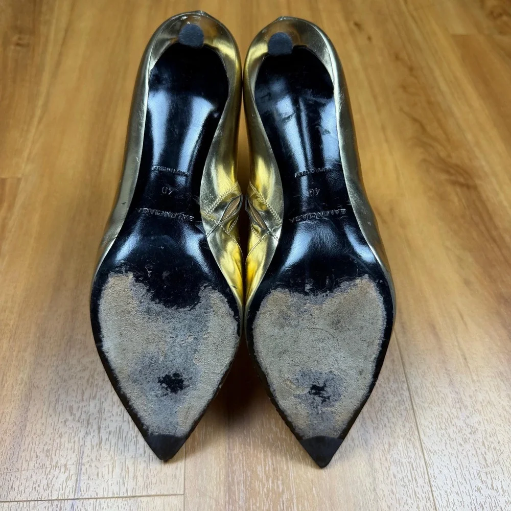 Balenciaga Paris Metallic Gold Leather Pointed ToeStiletto Ankle Boots 433245 40
